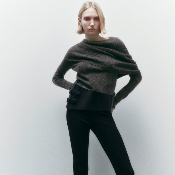 Zara Anthracite Grey Wrap Collar Knit Sweater - Picture 8 of 11